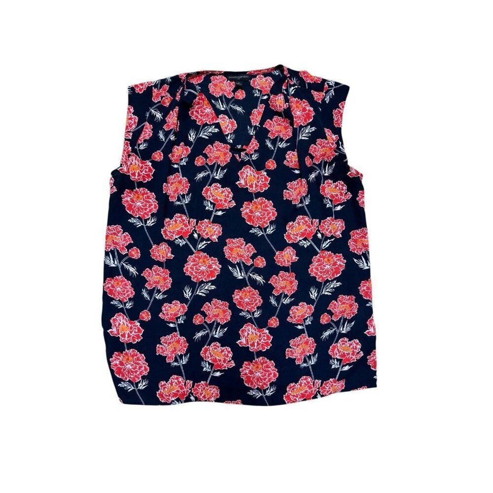 Banana Republic Red Floral V Neck Sleeveless Blouse S